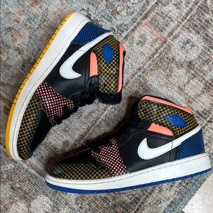 Air Jordan 1 Mid “multi grid” colorful sneakers with Sporty‎ Design - 4Y